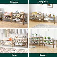 Shoe Rack Closet, 3 Tier Wooden Stackable Shoe Organizer, Standing Shoes Storage Shelf Entryway, Front Door Entrance, Natural - 核桃 - 查看 7