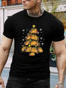 Camiseta de Navidad con divertido taco - Regalo festivo para amantes de los tacos - Camiseta navideña novedosa para hombres y mujeres - Perfecta para fiestas navideñas y ropa informal - Negro - Ver 1