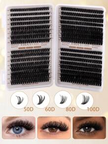 640PCS A DIY Eyelash Extension Kit - Mixed Lengths Of 10-16Mm, Featuring 10D, 20D, 30D, And 40D ,50D,60D,80D,100D Clusters, Cat Eye, Cosplay, Russian Volume, Natural, Thick, And Dramatic Styles, Including Adhesive And Sealing Glue, Tweezers, Beginner-Friendly, 0.07Mm Thickness, D Curl, Suitable For Home Use.