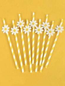 10/20/30/40/100pcs Daisy Paper Straws, Daisy Party Decor, 2pcs Elegant Daisy Straws, Floral Straws, Pink Floral Straws, Suitable For Birthday Party Supplies, Wedding Decoration, Floral Straws, Also Suitable For Wedding, Birthday Party, Graduation, Anniversary, Anniversary Dinner, Halloween, Valentine's Day, Christmas, Thanksgiving Gifts, 1pc - Multicolor - View 2