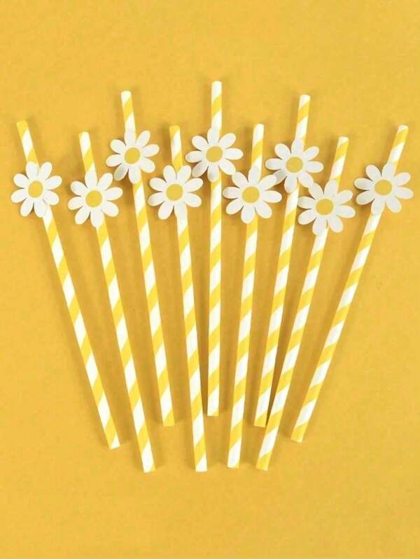 10/20/30 unidades Pajitas de papel con margaritas, decoraciones de fiesta con margaritas, dos pajitas con margaritas psicodélicas, pajitas con flores, pajitas florales rosas, para suministros de fiesta de cumpleaños, decoración de bodas, temporada de graduación, aniversario, cena de aniversario en restaurante, 1 pieza