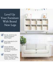 Acrylic Furniture Legs With Gold Caps - Mid Century Legs For Couch, Sofa, Chair, Table, Dresser, Bed, Cabinet - Furniture Feet Are Easy To Install & Include Installation Hardware - Set Of 4, 6 Inches - 6 Inches - View 2