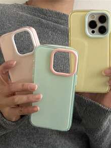 Farbblock glänzende einfarbige Handyhülle kompatibel mit iPhone 16 15 14 13 Pro Max, Dopamin Doppelfarben stoßfeste Bumper-Abdeckung, wasserdicht, kratzfest - Gelb - Übersicht 1