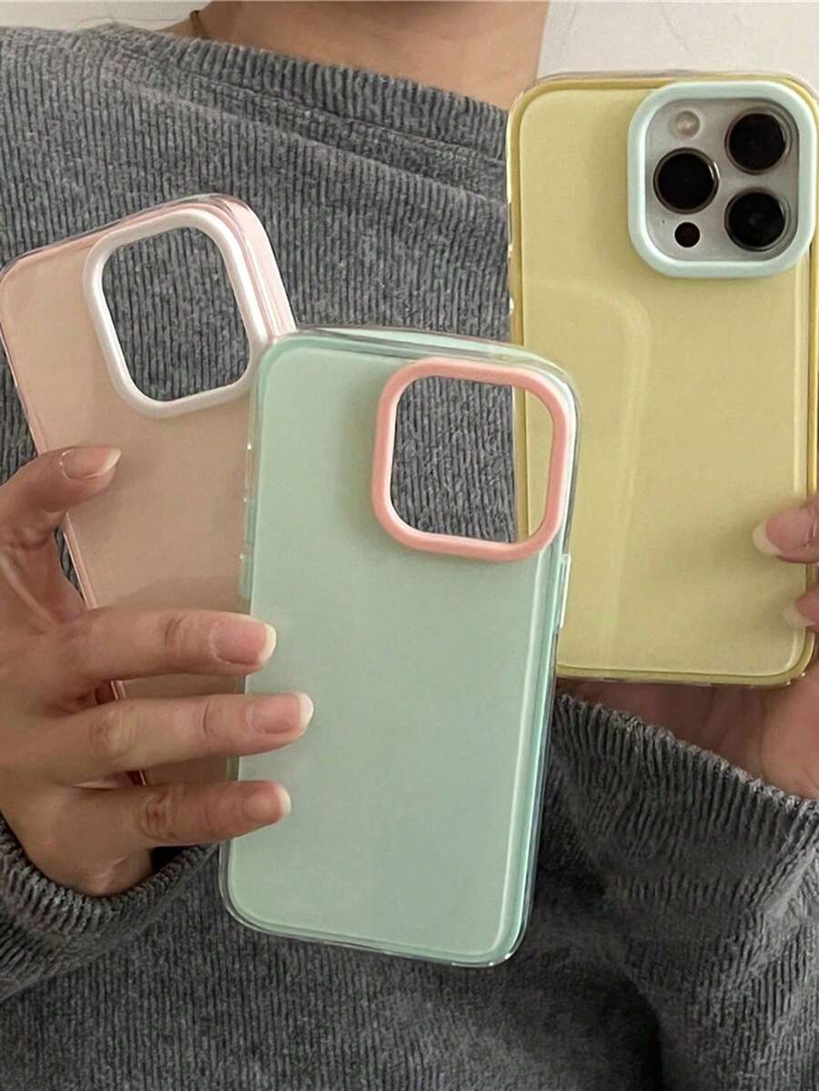 Farbblock glänzende einfarbige Handyhülle kompatibel mit iPhone 16 15 14 13 Pro Max, Dopamin Doppelfarben stoßfeste Bumper-Abdeckung, wasserdicht, kratzfest - Gelb - Übersicht 1