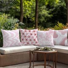 4pcs Set Green Minimalist Daily Use Pink Floral Geometric Pattern Throw Pillow Cover, Single-Sided Printed Peach Velvet Fabric, 45*45cm/18*18inch Cushion Cover For Modern Sofa, Indoor Decor, Party Decor, Gift - Multicolor - View 8