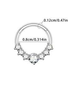 1pc Cubic Zirconia Nose Ring, Zirconia ZC Nose Rings Hoops Piercings Jewelry, 316L Surgical Steel Hypoallergenic Silver Septum Hoop Nose Ring For Women, 18G Hinged Helix Rook Conch Cartilage Daith Tragus Earring - Water Drop Closed Ring - View 8