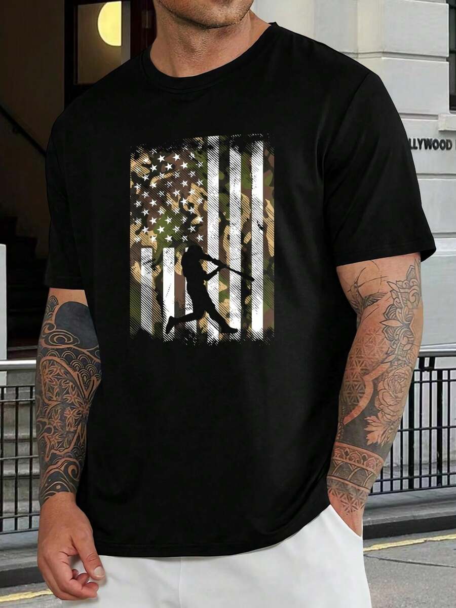 Camiseta de béisbol patriótica americana con bandera - Camiseta deportiva vintage de EE. UU. para hombres y mujeres - Regalo de béisbol para padres, fanáticos y jugadores - Negro - Ver 1