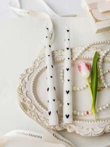 2pcs/Set (One Box) Long Pole Conical Heart Pink Candle, 9.84 Inches, Soy Wax Smokeless, Wedding Banquet Decoration Atmosphere Long Candle Branch, Black Heart, Red Heart, Pink Candle White Candle, Holiday Atmosphere Candle, Valentine's Day Candle, Cute And Fun Candle