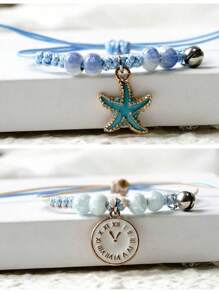 Dos pulseras hermosas con forma de estrella de mar y horario de Jiayu Ceramics, una pareja de pulseras, un regalo para tu ser querido. Las pulseras se pueden extender y contraer libremente en tamaño. Son perfectas para regalar a amigos, parejas, padres o como pequeños regalos para fiestas en verano