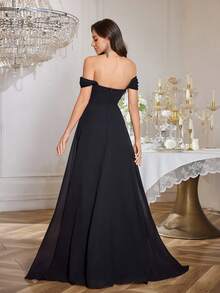 Women's Rhinestone Splice Halter Backless Chiffon Dress, Elegant Evening Gown - Black - View 3