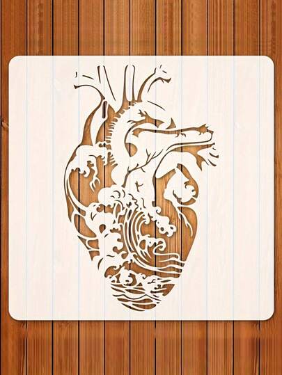 Reusable Anatomical Heart Stencil 11.8 X 11.8 Inch - Tattoo Stencil, Artistic Dragon Design Craft Template For Painting On Canvas, Walls, Fabric, And Home Decor - Durable PET Material, Creamy White (1-Pack)