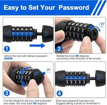 NDakter Bike Chain Lock, 5 Digit Combination Heavy Duty Anti Theft Bicycle Chain Lock,2.62/3.2/4.27/5/6Ft Long Security Resettable Bike Locks For Bike, Bicycle, Scooter, Door, Gate, Fence-4/6mm Thick - Black - View 6