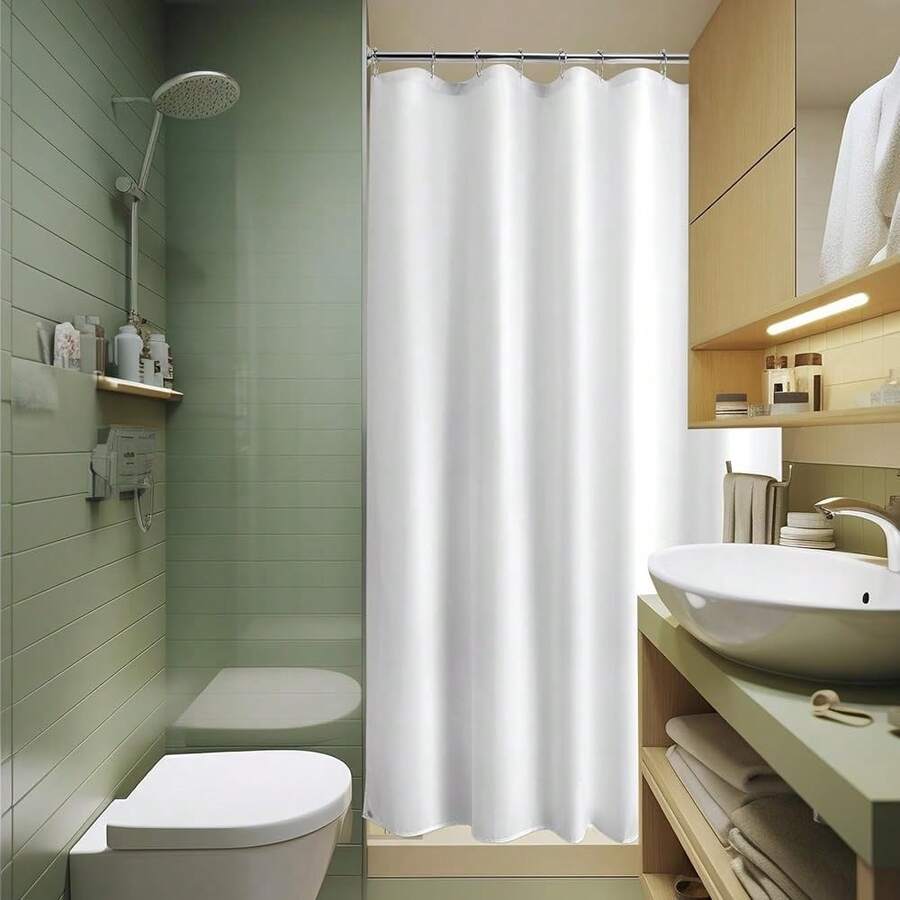 New Titanker Long Stall Shower Curtain Liner Washable, 54x78 Inches, White Fabric Shower Liner With 2 Magnets, Waterproof RV Shower Curtain Liner Stall Size Soft Polyester Lightweight, White - 白色 54 英吋寬 x 78 英吋長(1 包) - 查看 1