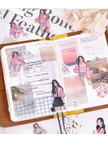 20pcs/Pack Vintage Fashionable Artistic Style Girls PET Waterpoof Junk Journal Scrapbooking Decorative Craft Scrapbook Stickers 10design Pattern, School Supplies, Back To School