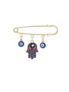 1pc Fashionable Blue Eye Palm Shaped Alloy Pendant Brooch With Crystal Beads, Suitable For Men And Women Daily Wear - Multicolor - View 8