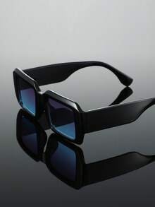 1pc Men Black Full Frame Classic Chunky Modern Simple Style All-Match Looks Street Style Fashion Glasses For Summer Rave Party Show Collocation Suitable For All Face Shapes Decoration - 1pc Black Frame Gray Blue Film - View 4