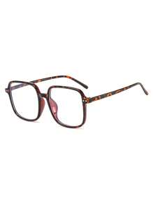 1 Pair Women Leopard Print Square PC Frame Personalized Large Frame Retro Fashionable Casual Optical Glasses