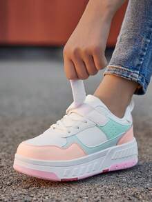 1 Pair Kids Detachable 2-In-1 Roller Skates With Thick Sole Round Toe Low-Top Hook And Loop Design, Versatile 4-Wheel Roller Skating Shoes For Children, Suitable For All Seasons