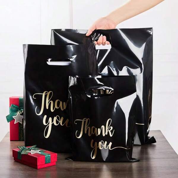 100pcs/50pcs/20pcs Reusable Black Plastic Shopping Bags - Great For Thank You Gifts, Christmas, Parties, Shops And Boutiques