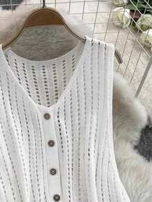 女式无袖长款蕾丝流苏披肩，镂空镂空层次感，夏季 - 白色 - 查看 4