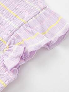 Balabala Baby T-Shirt Girls' Short Sleeve Children's Top 2025 Summer New Striped Tee Sweet Flutter Sleeve - Purple - View 4