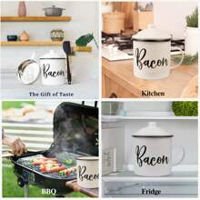 46oz Large Enamel Bacon Grease Container Set With Strainer And Silicone Spatula - Dishwasher Friendly, PVC-Free Kitchen Oil Keeper For Cooking Fat Storage