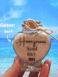 Custom Honeymoon Sand Jar Heart Bottle, Wedding Gifts Keepsake Honeymoon Gifts For Couple, Beach Holiday Keepsake Personalised Bottle With A Cork,Bridal Shower Gift, Wedding Gift, Engagement Gift, Honeymoon Gift, Party Gifts, With Hemp Rope And Label - Multicolor - View 2