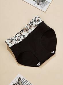 4 件套女士纯棉高腰内裤，简约大码印花图案三角裤 - 彩色 - 查看 3