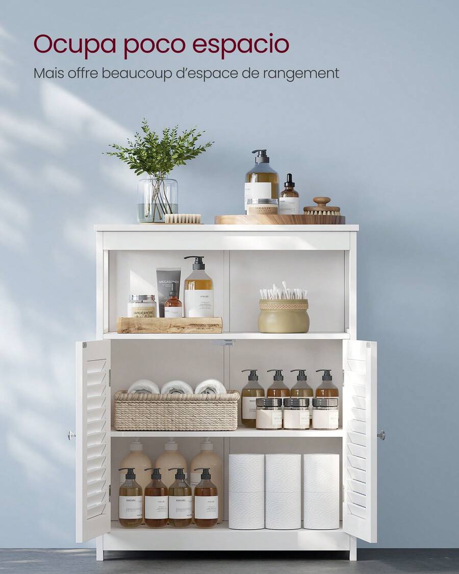 Armario del Baño, Mueble Baño, Armario de Cocina, Organizador con Compartimiento Abierto, Armario Almacenaje con 2 Puertas, 30 x 60 x 80 cm, Blanco - Blanco - Ver 1