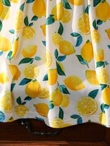1pc Girls Fruit Lemon All-Over Print Cap Sleeve Dress, Spring/Summer - Yellow - View 6