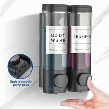 New Shampoo And Conditioner Dispenser Shower Dispenser Body Wash Wall Mounted Shampoo Dispenser For Shower Wall No Drill For Bathroom Hotel 2 Chamber X 300ml Black  Waterproof Labels - 黑色 2 - 查看 3