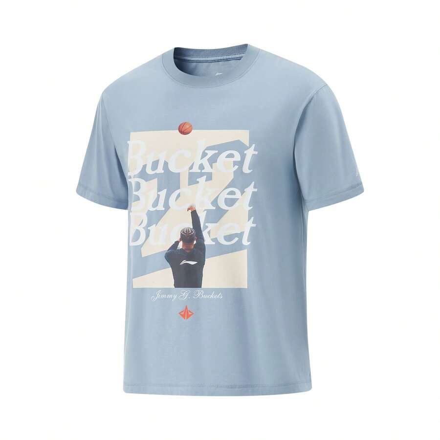 LI-NING Jimmy Butler Basketball Series Short-Sleeved T-Shirt for Men Summer Casual Knit Sportswear AHSV401 - 蒼灰藍 - 查看 1
