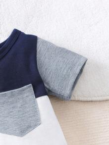 夏季婴幼儿男童休闲圆领拼接连体衣套装