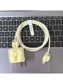 Cute Yellow Bow Decoration Data Cable Protection Set Compatible With IPhone 18/20W Charger Protection Case Data Cable Protection Rope Bite Device Cable Protector, Charger Accessories, Phone Accessories