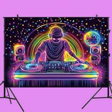 1 Stück Party Hintergrund - DJ und Nachtklub Dekoration, perfekt für Feiern und Bar Partys, Neon-Thema, DJ-Drehenden Muster Vier Jahreszeiten Innenraum Feier Wanddekoration, geeignet für Wanddekoration, Fotokabine, Innen-/Außenbereich, Vier Jahreszeiten Party Dekoration, Zuhause, Garten, Fotostudio und Outdoor-Aktivitäten Mehrzweck