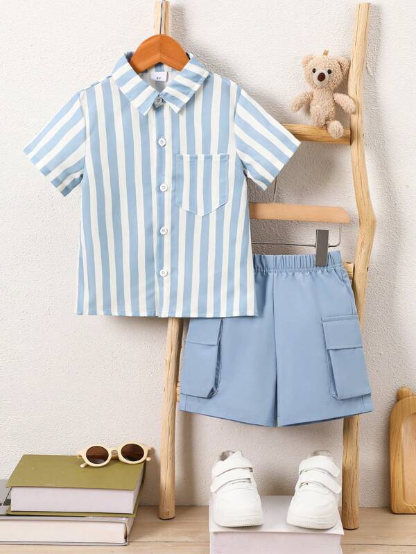 2 stuks/set jonge jongens zomer korte mouwen shirt en casual shorts, mode-outfit