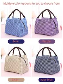 1pc Striped Lunch Bag, Insulated Lunch Box,Waterproof Oxford Cloth Lunch Tote Bag, Large Picnic Bag, Insulated School Lunch Bag, Carry Bag, Lunch Container, Back To School, Outdoor Carrying Bag