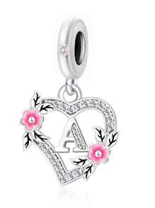 HuooNew 1pc 925 Sterling Silver Heart Shape Letter Inlaid Cubic Zirconia DIY Pendant, Suitable For Men & Women, Party/Gift