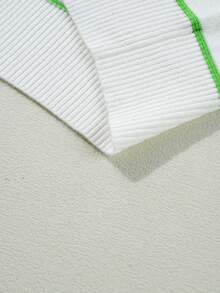 Acelitt Casual Contrast Stripe Off-Shoulder 3/4 Sleeve Ribbed Crew Neck Knit Top, Suitable For All Seasons - Multicolor - View 10