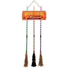 Halloween Witch Broom Decorations, Light Up Broom Parking Sign With 3 Wooden Witch Broomstick For Front Porch Wall Decor - Orange - View 6