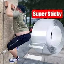 1pc Heavy Duty Double-Sided Tape - Reusable, Residue-Free, Strong Adhesive, Multi-Purpose, Removable & Washable, Suitable For Home, Office & Car! 2M Nano Double-Sided Tape, Transparent Traceless Double-Sided Adhesive Tape, Reusable & Waterproof Back To School