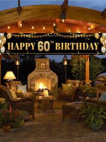 1pc Black Gold Balloon Pattern Happy 18th 30th 40th 50th 60th Birthday Banner, 18th Birthday Party Background Decoration Supplies, 30th Birthday Party Favor, 40th Birthday Decor Birthday Backdrop, 50th Birthday Gift, 60th Birthday Home Decor Room Decor Birthday Background Cloth, Indoor Outdoor Fence Banner