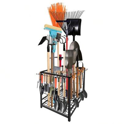 Garden Tool Organizer, Yard Tool Organizer, Metal Yard Tools Storage, Heavy Duty Garden Tool Organizer For Garage, Partitioned Tool Organizer And Storage For Shed, Garage, Tool Stand, Outdoor