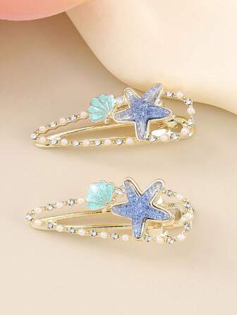 1pc Cute Starfish Hair Clip, Blue Side Duck Clip Bangs Hairpin, Elegant Small Hairpin, School Stuff