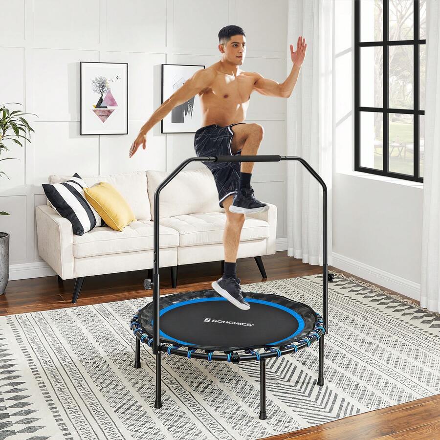 40 Inches Mini Fitness Trampoline, Fitness Rebounder With Adjustable Handrail, Foldable Trampoline For At-Home Workout, Max. Load 264.6 Lb - Màu xanh và đen - Xem 1
