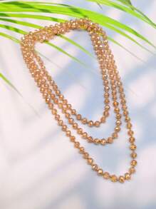 1pc 1.5m Long Crystal Beads Knotted Multi-Layer Simple Daily Wear Necklace For Women