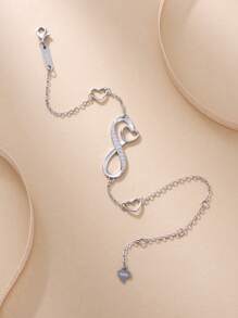 1 Pc 925 Silver Infinite Symbol Bracelets, Exquisite Cubic Zirconia Heart Women Bracelet Chain Perfect For Gifts For Lady,Girlfriend And Vacation