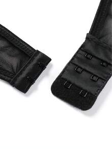 花卉蕾丝蝴蝶结网眼连体衣，镂空露胸开裆荷叶边紧身衣，女士性感内衣和内裤 - 黑色 - 查看 5