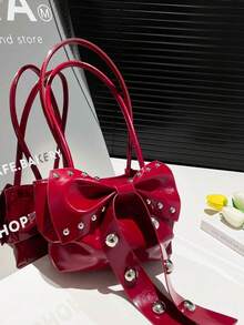 时尚红色蝴蝶结铆钉单肩腋下包新款女士新款夏季高端别致可爱坏蛋休闲水桶包、手机和零钱包 - 彩色 - 查看 14