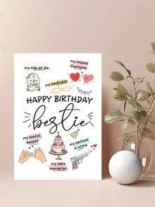 1pc Funny Birthday Card For Best Friend, Happy Bday Gifts For Sister, Bestie Birthday Card, Friendship Birthday Cards For Women - Multicolor - View 4